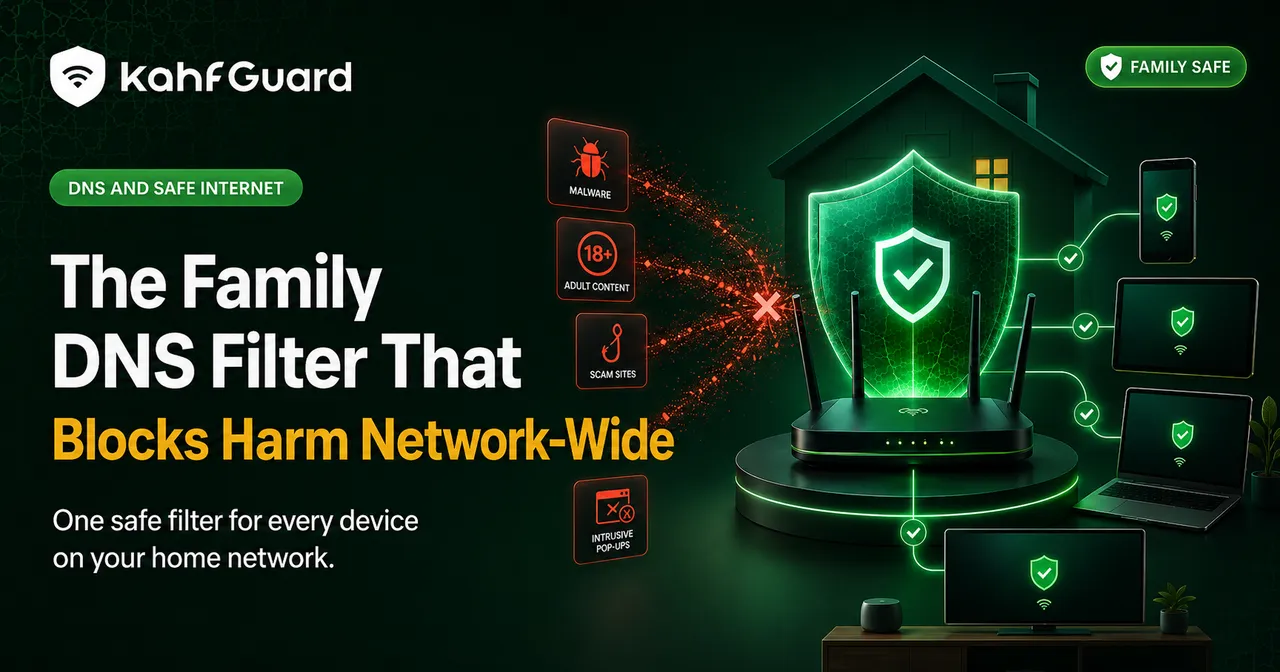A device request passing through the KahfDNS filter — safe sites resolve, adult sites are blocked.