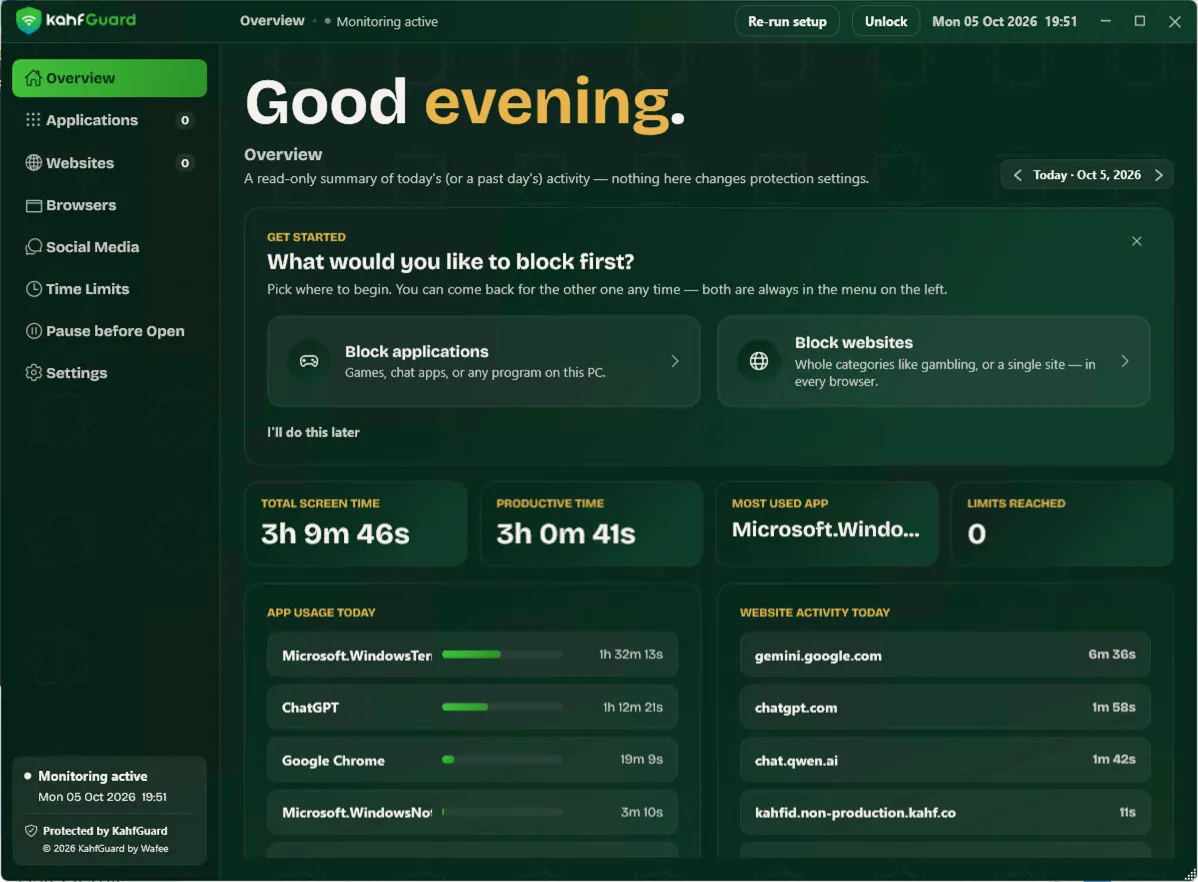Kahf Guard overview screen on Windows