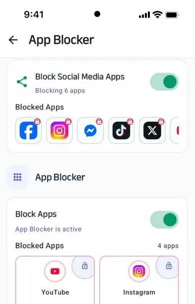 App Blocker app screen showing blocked applications